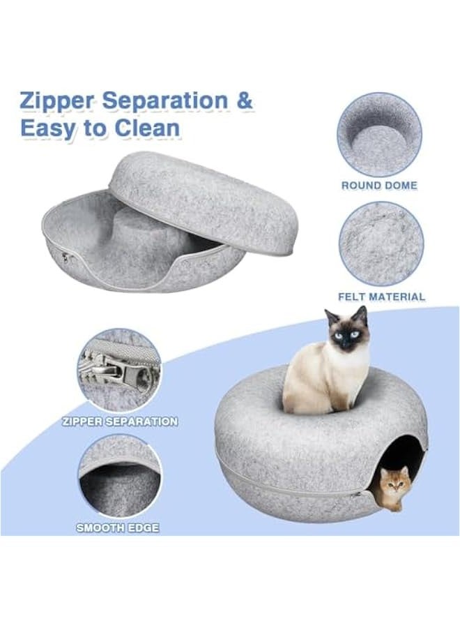 TRASSLE Large Round Cat Tunnel Bed, Peekaboo Cat Cave for Indoor Cats, Cat Bed Cave, Semi-Closed Comfortable and Washable Cat House, Detachable Donut Pet Bed for Cats and Kittens - Image 4