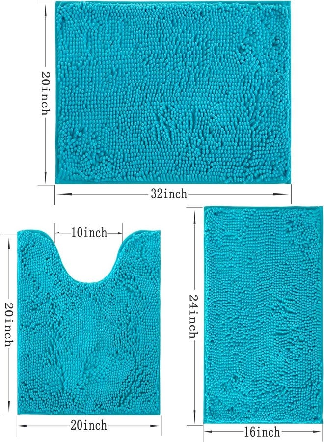 Flotstiga Bathroom Rugs Sets 3 Piece Non Slip,Bath Rugs with PVC Backing Bath Carpet,Bathroom Rug Washable,Absorbent,Plush Carpet Mats,Bath Mats for Bedroom, Kitchen,Tub,Home Decor (Turquoise) - Image 2