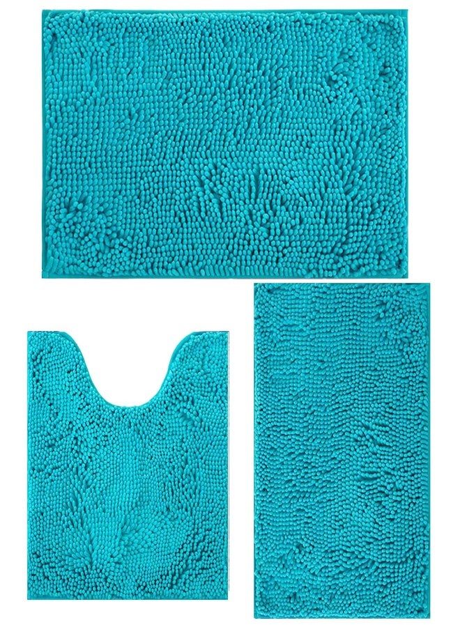 Flotstiga Bathroom Rugs Sets 3 Piece Non Slip,Bath Rugs with PVC Backing Bath Carpet,Bathroom Rug Washable,Absorbent,Plush Carpet Mats,Bath Mats for Bedroom, Kitchen,Tub,Home Decor (Turquoise) - Image 1