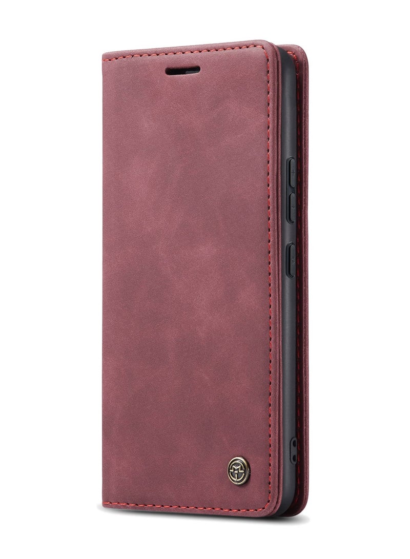 CaseMe Phone Case Luxury PU Leather Design 013 Flip Cover Card Slot Holder Cover For Honor X9B (Wine Red)  - Image 1