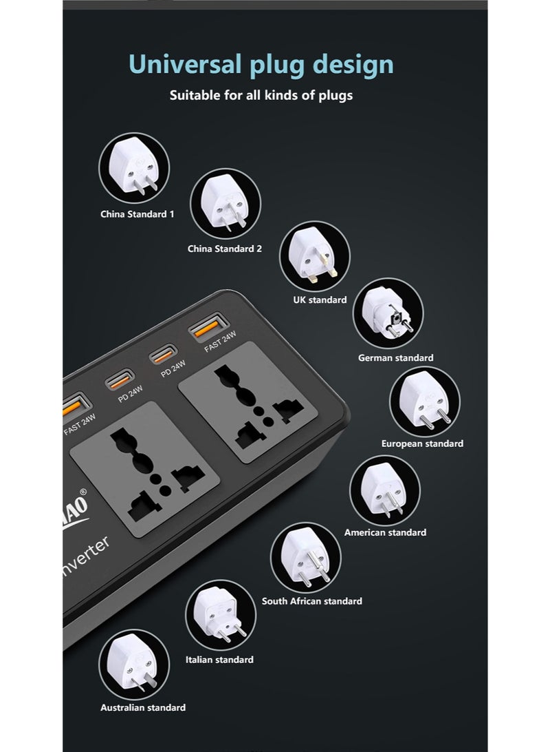 آي كي محول طاقة للسيارة 200 واط | من 12V إلى 220V | منفذان AC عالميان | 4 منافذ USB شحن سريع (PD و USB-A) | مناسب للاستخدام العائلي والسفر - Image 5