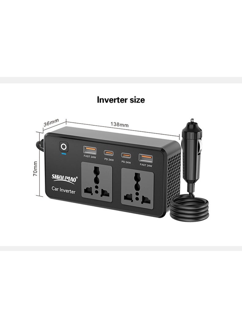 آي كي محول طاقة للسيارة 200 واط | من 12V إلى 220V | منفذان AC عالميان | 4 منافذ USB شحن سريع (PD و USB-A) | مناسب للاستخدام العائلي والسفر - Image 2