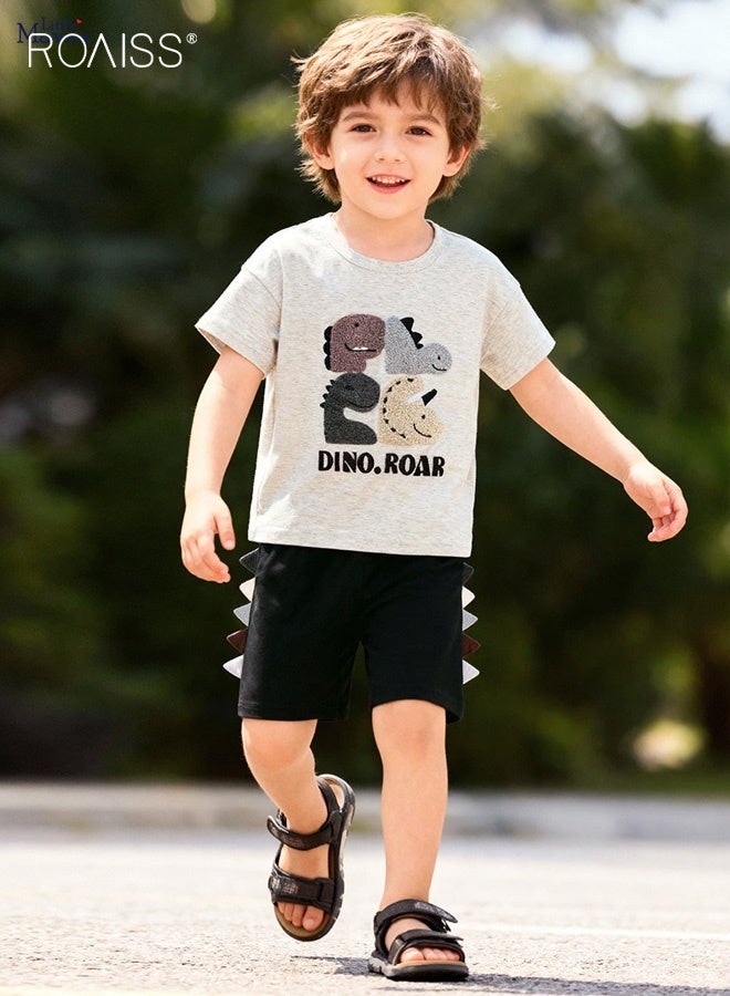 roaiss Boys 2PCS Outfit, Adorable T-Shirt and Shorts Set for Boys, Summer Suit with Short Sleeve Top and Elastic Waist Short Pants, Perfect for Daily Wear or Various Occasions - Image 1