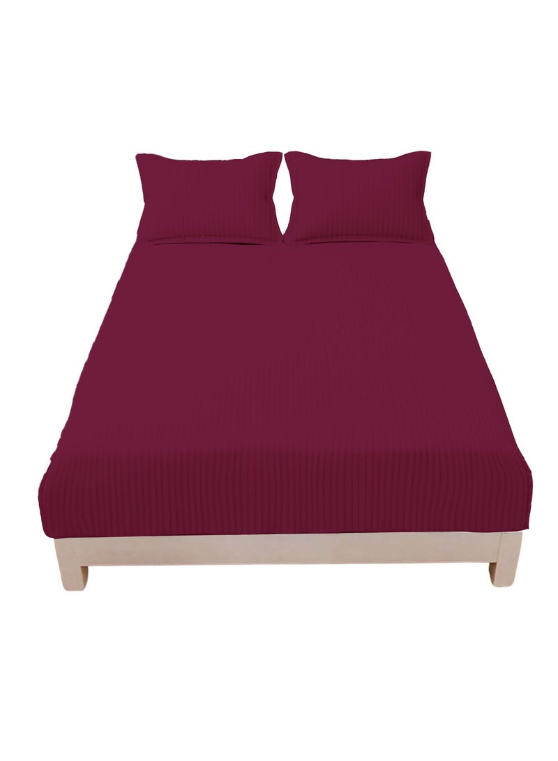 المنزل الذكي هوم سمارت ملاءة سرير مخططة من القطن مع غطاء وسادة - لون كستنائي - Image 1