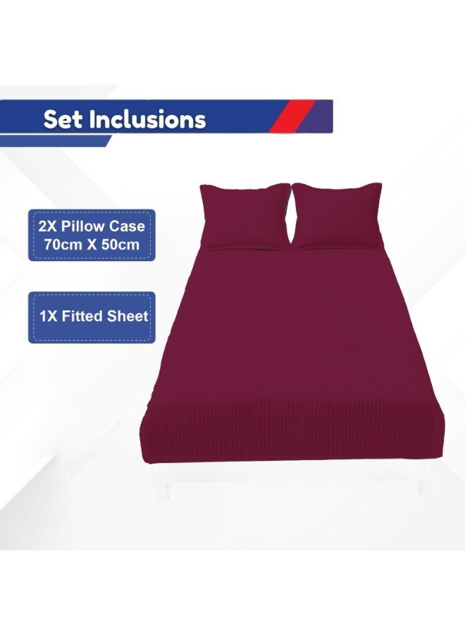 المنزل الذكي هوم سمارت ملاءة سرير مخططة من القطن مع غطاء وسادة - لون كستنائي - Image 2