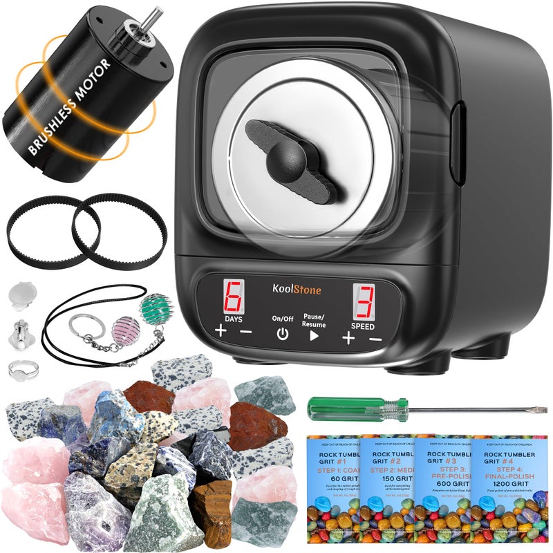 KoolStone C1 Pro Max Professional Rock Tumbler Kit  Large 3LB Capacity  Brushless Motor Up to 6X More Noise Cancelling Ultra Quiet Rotary Polisher with Full Accessories Ideal for Adults Kids - Image 2