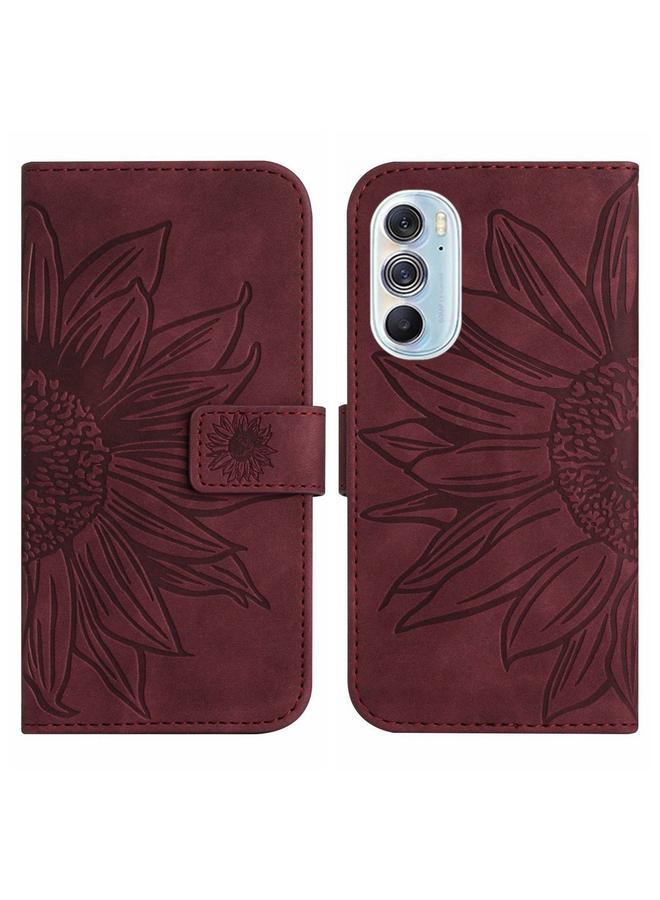 اس-توب جراب لهاتف Motorola Moto Edge 30 Pro مصنوع من الجلد بتصميم زهرة الشمس مع حبل تعليق - Image 2