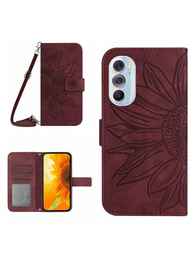 اس-توب جراب لهاتف Motorola Moto Edge 30 Pro مصنوع من الجلد بتصميم زهرة الشمس مع حبل تعليق - Image 1