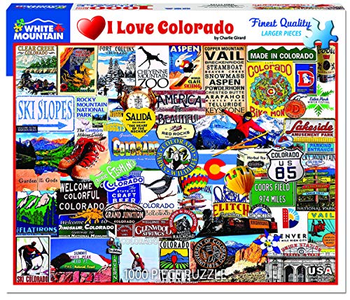 White Mountain 1000 Piece Jigsaw Puzzle Rocky Mountain Icons Puzzles with Large Pieces for Adults and Family 24x30  I Love Colorado - Image 1
