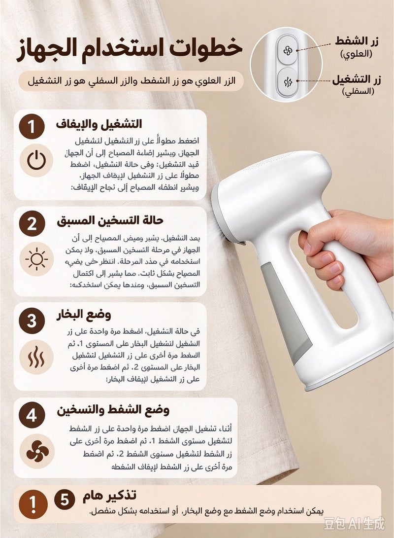 يافا كوايه بخار للملابس، مكواة بخار محمولة بشفط قوي 2500 باسكال، مكواة يدوية بدون طاولة كي، بوضع البخار والأيونات، للاستخدام الرأسي والأفقي، تسخين سريع خلال 30 ثانية، تزيل التجاعيد والروائح وتقتل البكتيريا، مع إغلاق تلقائي، مناسبة للسفر والمنزل وجميع أنواع الأقمشة - Image 2