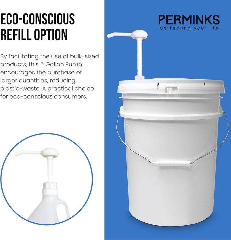 PERMINKS 5 Gallon Pump Dispenser - Pump for 5 Gallon Bucket, Jug, Bottle, Large Container - Great for Shampoo & Conditioner, Laundry Detergent, Snow Cone Syrup, Bleach Liquid, Oil & More (Pack of 12) - Image 4