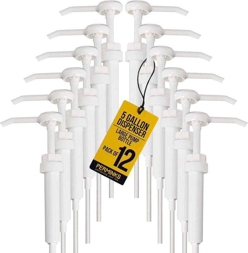 PERMINKS 5 Gallon Pump Dispenser - Pump for 5 Gallon Bucket, Jug, Bottle, Large Container - Great for Shampoo & Conditioner, Laundry Detergent, Snow Cone Syrup, Bleach Liquid, Oil & More (Pack of 12) - Image 1