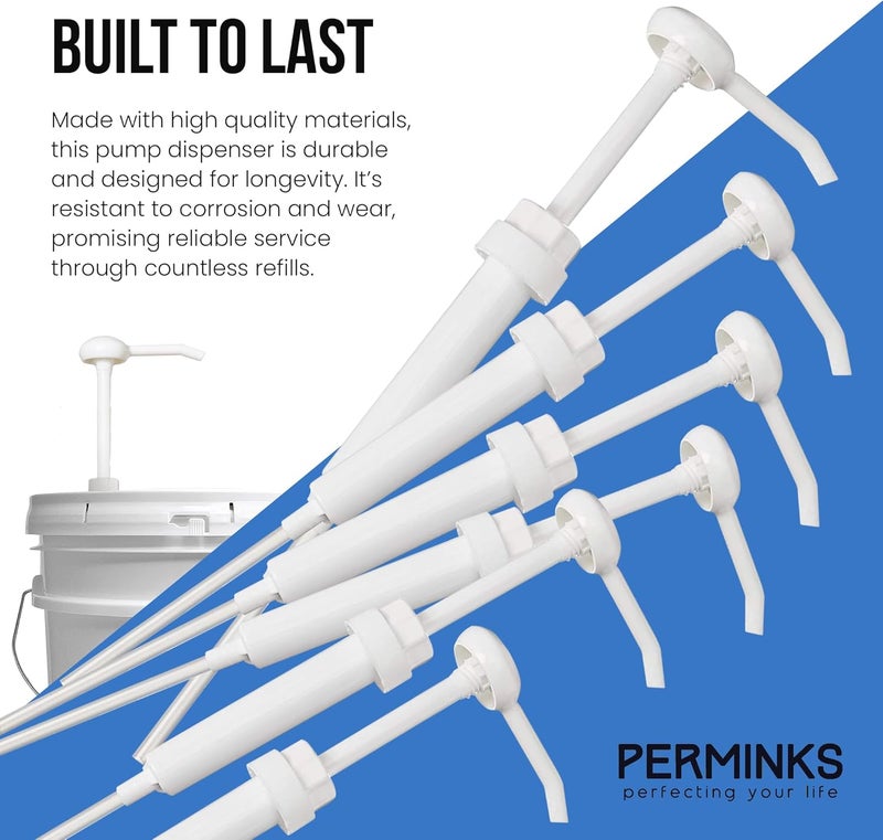 PERMINKS 5 Gallon Pump Dispenser - Pump for 5 Gallon Bucket, Jug, Bottle, Large Container - Great for Shampoo & Conditioner, Laundry Detergent, Snow Cone Syrup, Bleach Liquid, Oil & More (Pack of 12) - Image 2
