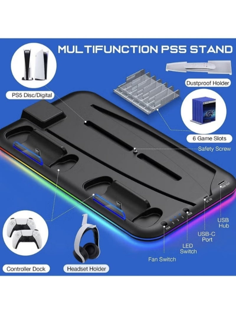 PS5 Controller Charger, LED Dock Cooler for Sony Playstation 5, Console Support Base, Game Stand, Gaming Accessories (Black)  - Image 3
