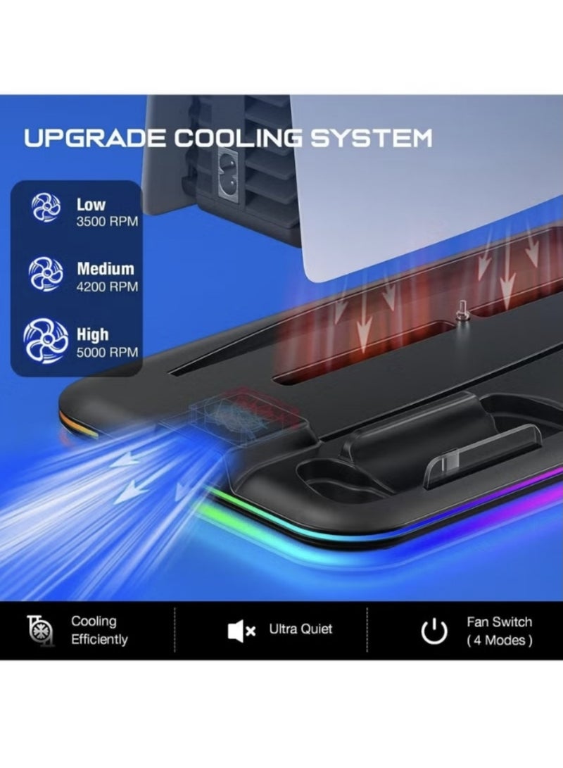 PS5 Controller Charger, LED Dock Cooler for Sony Playstation 5, Console Support Base, Game Stand, Gaming Accessories (Black)  - Image 5