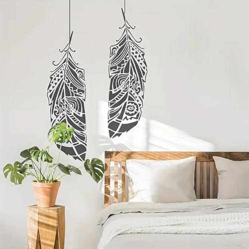 Cliths 4pcs Mandala Feather Stencil Templates for Painting – Reusable Plastic Leaf Feather Design Craft Stencils for Wood, Fabric, Walls Art (12x6IN) - Image 5