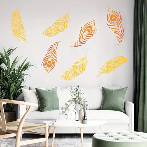 Cliths 4pcs Mandala Feather Stencil Templates for Painting – Reusable Plastic Leaf Feather Design Craft Stencils for Wood, Fabric, Walls Art (12x6IN) - Image 3