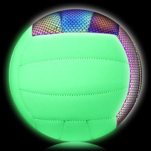 EVZOM Glow in The Dark Volleyball Size 5, Reflective Glowing Leather Volleyballs -Gift for Kids, Men, Women Indoor Outdoor Night Volleyball - Image 1