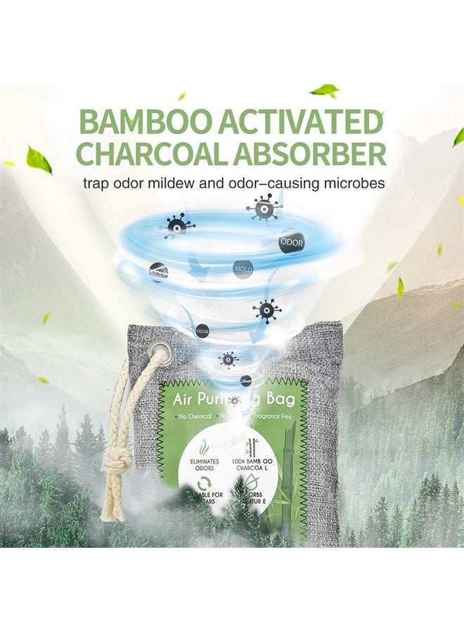 12 Pack Bamboo Charcoal Air Purifying Bag, Activated Charcoal Bags Odor Absorber, Moisture Absorber, Natural Car Air Freshener, Shoe Deodorizer, Odor Eliminators For Home, Pet, Closet (8x50g, 4x200g)