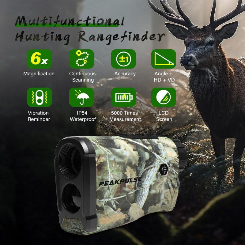 PEAKPULSE Hunting Rangefinder 1400Yds Laser Range Finder for Hunter Deer Tracker Men Women 6X Zoom 3 Modes Angle Horizontal Vertical Measurement - Image 2