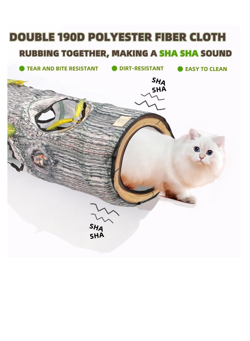 Cat Tunnels Collapsible Pet Tube, Interactive Tree Trunk Cat Activity Play Tunnels with Peek Holes Plush Bell Toys, Cat Play Tunnel Toy for Indoor Exercise, Tree Designs Cats Gift, L - Image 3