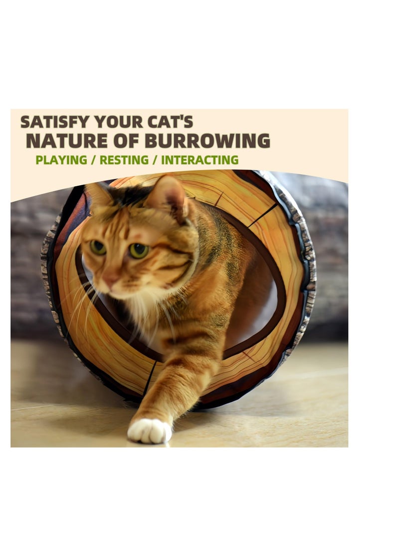 Cat Tunnels Collapsible Pet Tube, Interactive Tree Trunk Cat Activity Play Tunnels with Peek Holes Plush Bell Toys, Cat Play Tunnel Toy for Indoor Exercise, Tree Designs Cats Gift, L - Image 2