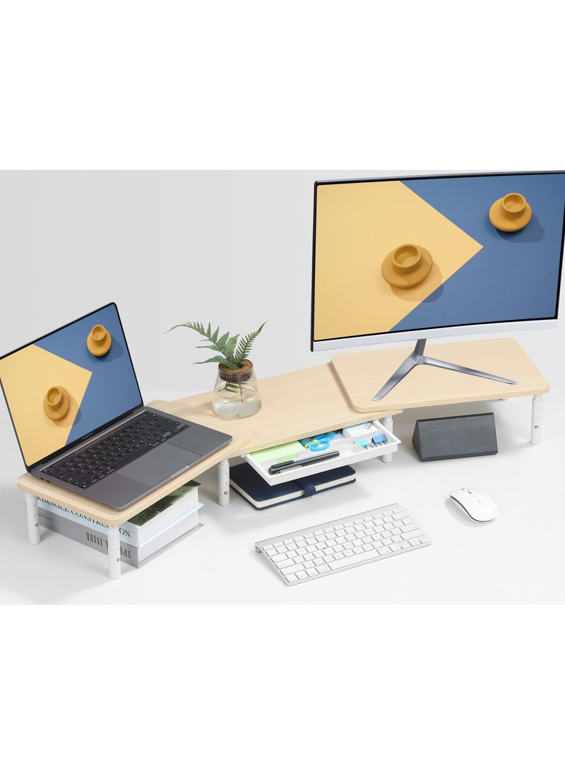 erorex Dual Monitor Stand ,Double Monitor Riser for PC,Computer, Laptop and Printer,3 Adjustable Shelf Length and Angle Desktop Stand Organizer with Phone Holder and Drawer,Office Accessories Maple  - Image 1