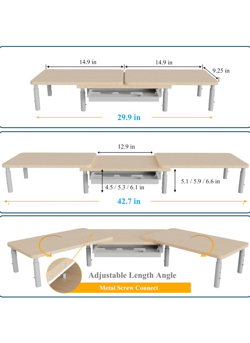erorex Dual Monitor Stand ,Double Monitor Riser for PC,Computer, Laptop and Printer,3 Adjustable Shelf Length and Angle Desktop Stand Organizer with Phone Holder and Drawer,Office Accessories Maple  - Image 2