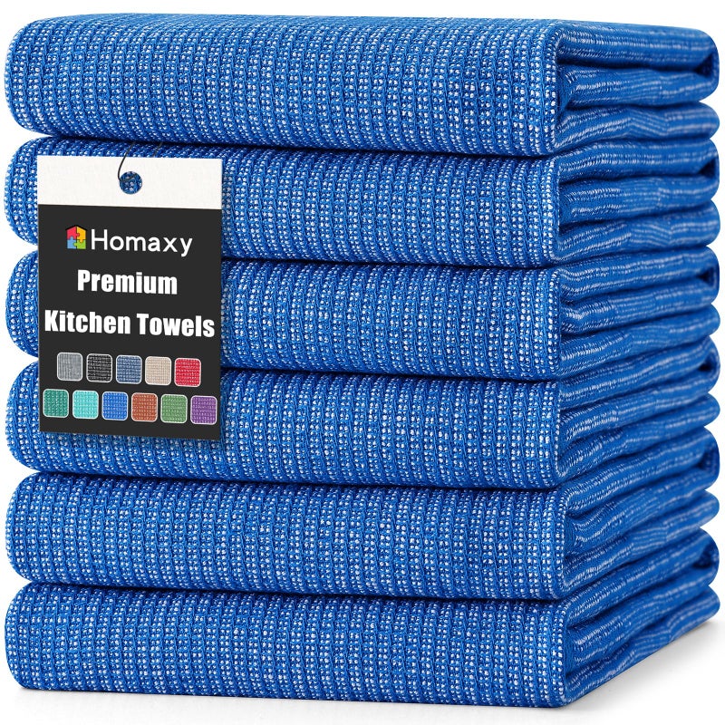 Homaxy Premium Kitchen Towels(18 X 28   6 Pack)  Large Cotton Kitchen Hand Towels  Flat And Terry Dish Towels  380 Gsm Highly Absorbent Tea Towel Set With Hanging Loop  Blueberry - Image 1