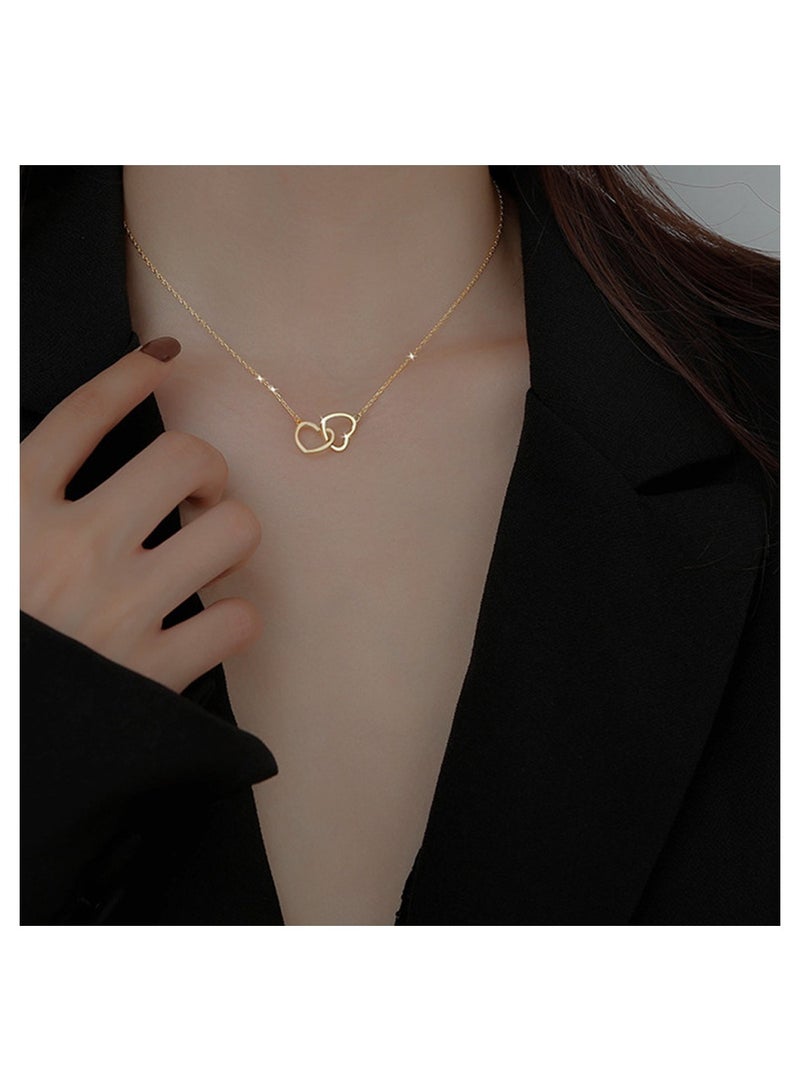 Double Ring Love Pendant Necklace Versatile Collarbone Chain - Image 1