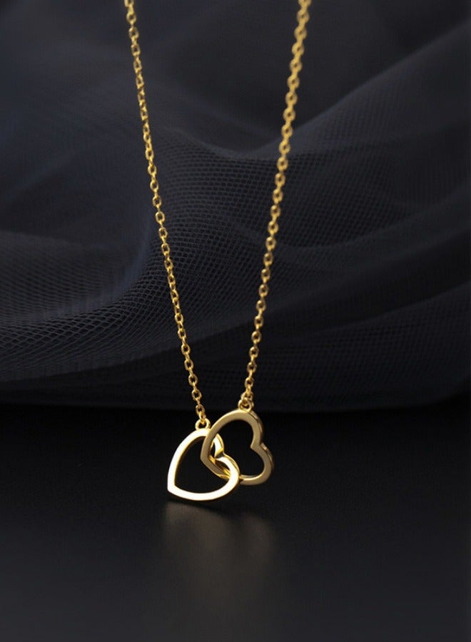 Double Ring Love Pendant Necklace Versatile Collarbone Chain - Image 4