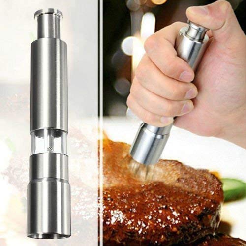 QUALIZA Kitchen Mini Pepper Grinder Crusher Mill Stainless Steel Hand Thumb Press Set Machine with Stylish Design for Grinding Salt and Black Pepper - Image 3