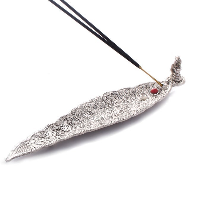 METAL LEAF INCENSE STICK HOLDER AND ASH CATCHER GANESH FIGURINE