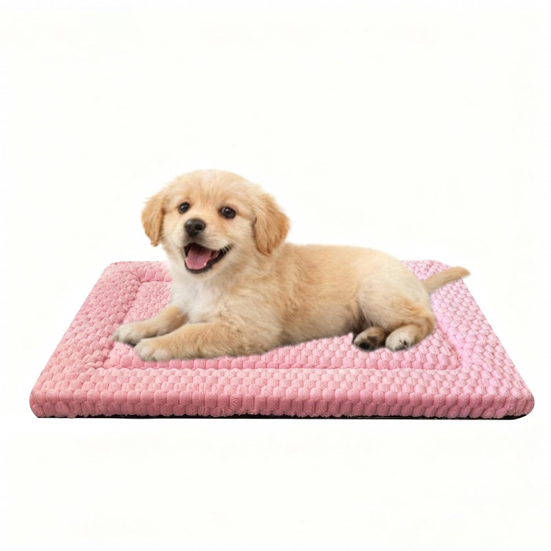 pobopobo Dog Bed Crate Mat, Soft Durable Washable Anti-Slip Kennel Pad for Dogs & Cats, Reversible (Pink, S(24"*18"*1.5")) - Image 1