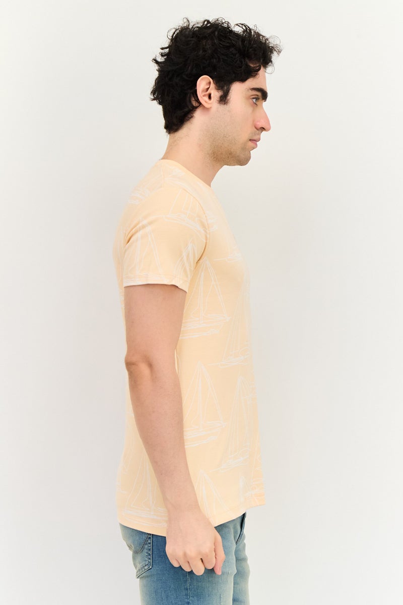 JACK & JONES Men Crew Neck Short Sleeve Brand Logo T Shirt, Light Peach - Image 4