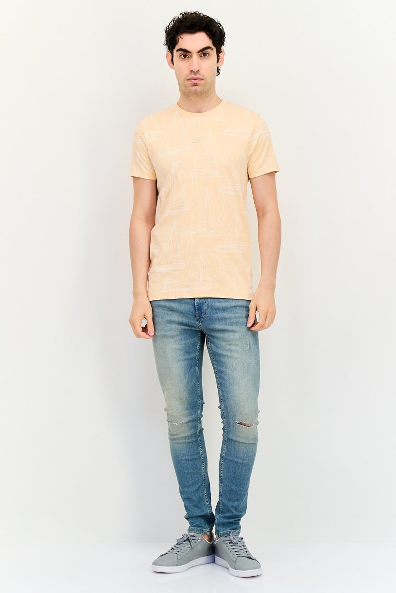 JACK & JONES Men Crew Neck Short Sleeve Brand Logo T Shirt, Light Peach - Image 2