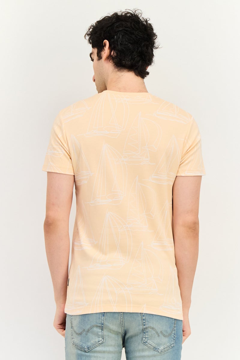 JACK & JONES Men Crew Neck Short Sleeve Brand Logo T Shirt, Light Peach - Image 3