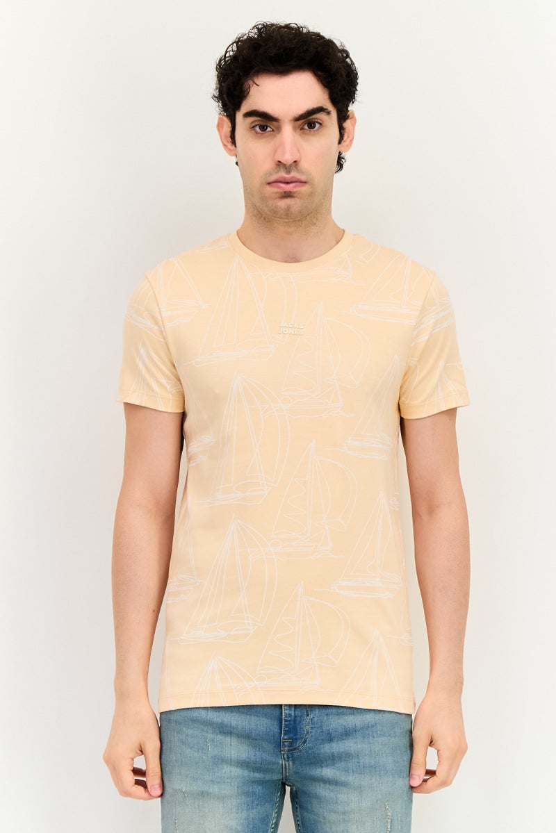 JACK & JONES Men Crew Neck Short Sleeve Brand Logo T Shirt, Light Peach - Image 1