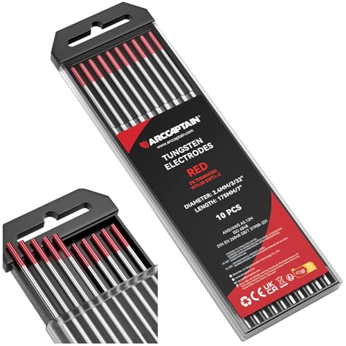 ARCCAPTAIN TIG Welding Tungsten Electrode 10-Pack 3/32"x 7"(Red - 2% Thoriated, WT20/EWth-2) - Image 1
