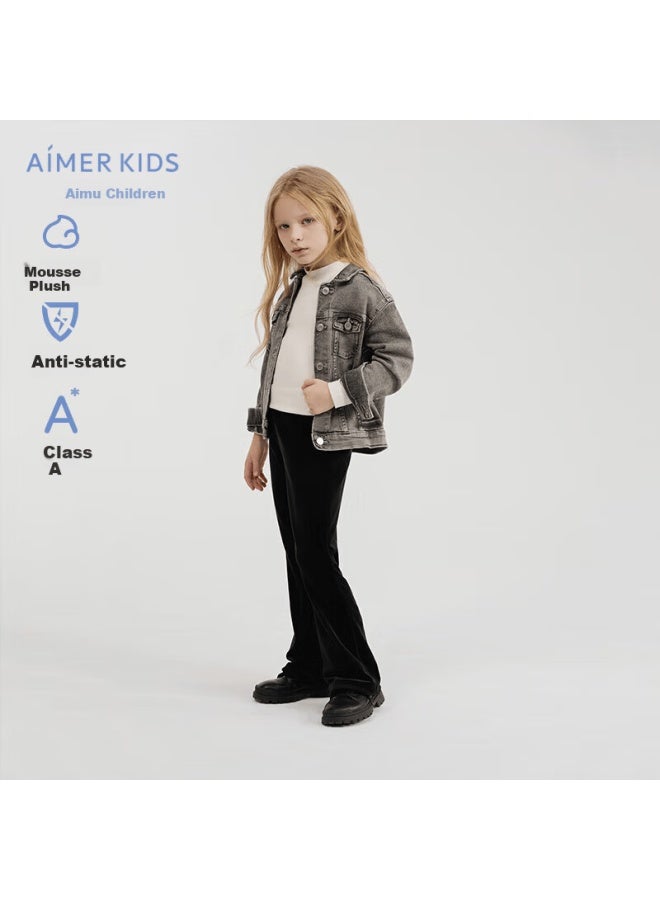 Aimer Kids Girls' Island Fleece Flared Pants Black 170 - Image 1