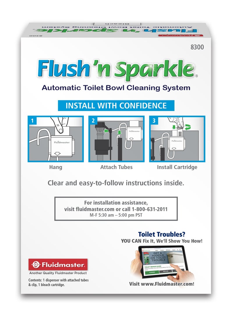 Fluidmaster 8300 Flush 'n Sparkle Automatic Toilet Bowl Cleaning System with Bleach Cartridge, 1 Count (Pack of 1) ( Packaging May Vary) - Image 2