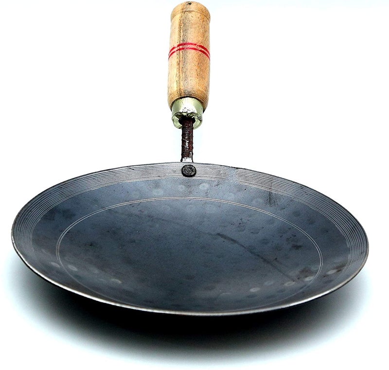 RJ kitchenware Store Original Iron Tawa with Wooden Handle Handmade use for Roti chapatis (Black) - Image 2