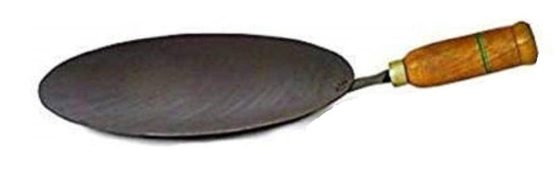 RJ kitchenware Store Original Iron Tawa with Wooden Handle Handmade use for Roti chapatis (Black) - Image 1