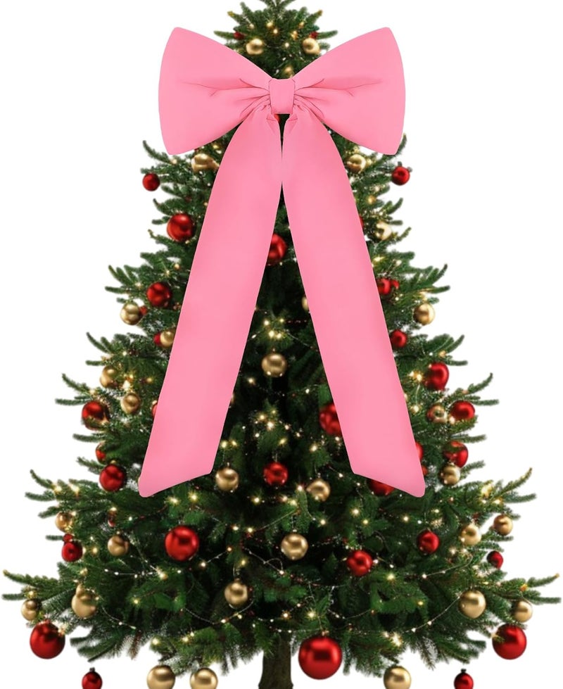 Celltestria Large Christmas Bow Ornament 15x30 Inch Velvet Giant Wreath Bows Xmas Tree Topper Ribbon Hanging Bows for Christmas Holiday Home Wall Outdoor Indoor Party Garland Crafts Decoration(Pink) - Image 1