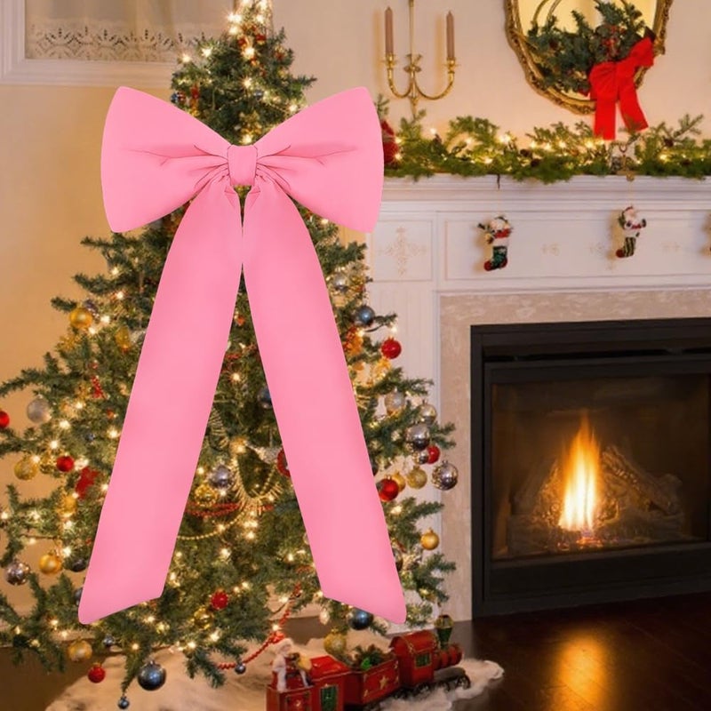 Celltestria Large Christmas Bow Ornament 15x30 Inch Velvet Giant Wreath Bows Xmas Tree Topper Ribbon Hanging Bows for Christmas Holiday Home Wall Outdoor Indoor Party Garland Crafts Decoration(Pink) - Image 5