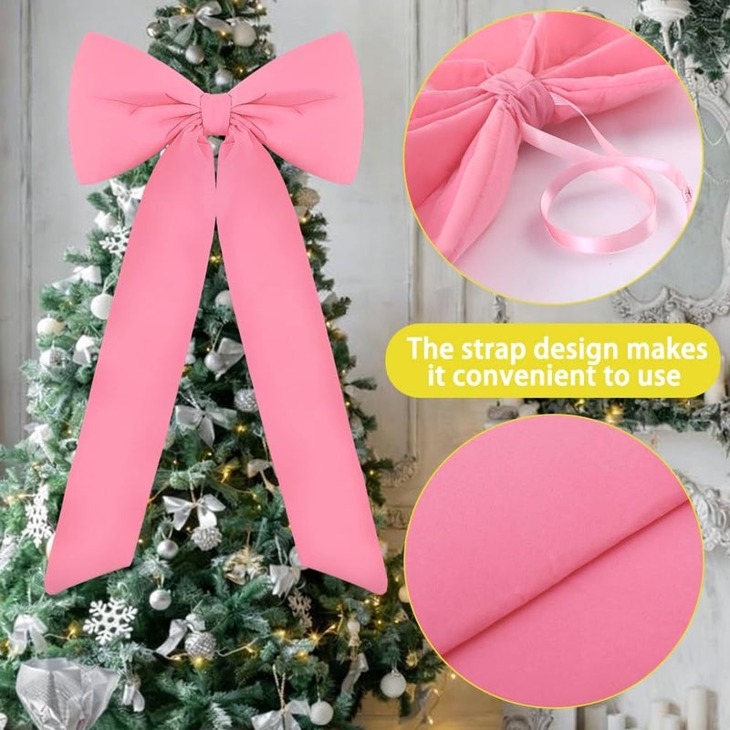 Celltestria Large Christmas Bow Ornament 15x30 Inch Velvet Giant Wreath Bows Xmas Tree Topper Ribbon Hanging Bows for Christmas Holiday Home Wall Outdoor Indoor Party Garland Crafts Decoration(Pink) - Image 4