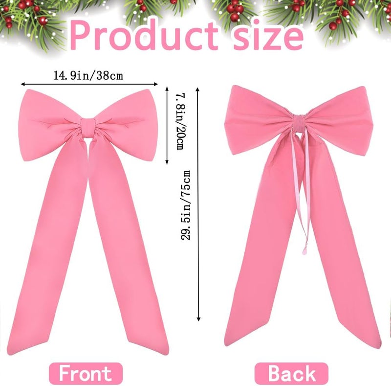 Celltestria Large Christmas Bow Ornament 15x30 Inch Velvet Giant Wreath Bows Xmas Tree Topper Ribbon Hanging Bows for Christmas Holiday Home Wall Outdoor Indoor Party Garland Crafts Decoration(Pink) - Image 2