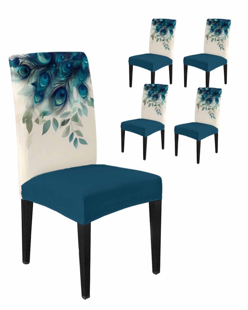 Savannan Savannan Peacock Feathers Chair Covers Set of 4 Watercolor Animal Feather Teal Blue Parsons Chair Slipcovers Stretch Dining Chair Slipcover Removable Chair Protector Covers for Dining Room