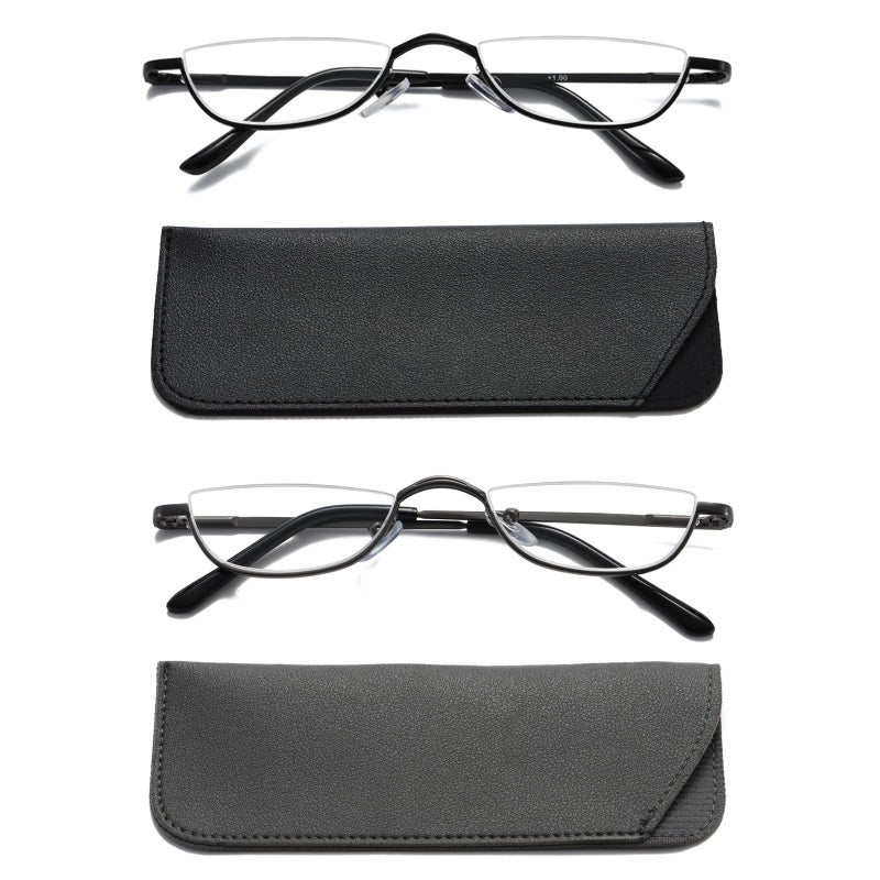 Viseng 2 Pairs Half Frame Reading Glasses for Women Men Slim Half Moon Lens Readers Metal Semi Rimless eyewear 225