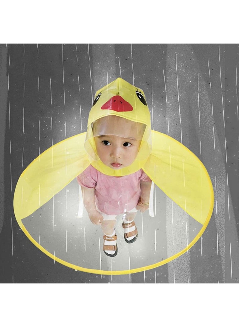 Excefore Raincoat Cartoon Kids Umbrella, Flying Saucer Umbrella, Portable Reusable Raincoats Hand Free Umbrella Hat, Children Comic Cute Yellow Duck Hat, Suitable Height 120-150cm  - Image 4